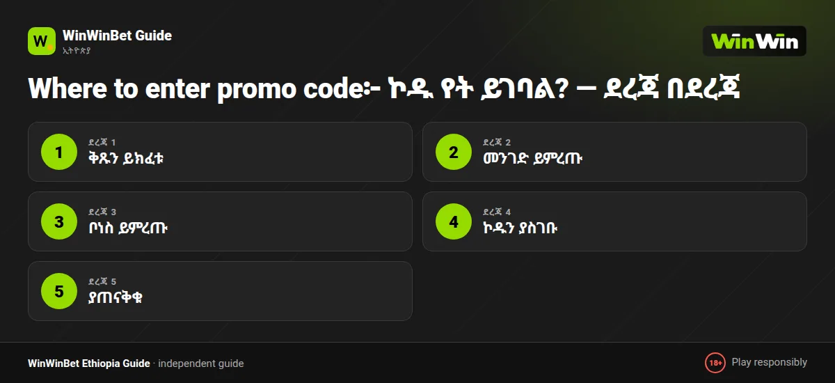 Where to enter promo code፦ ኮዱ የት ይገባል? — ደረጃ በደረጃ
